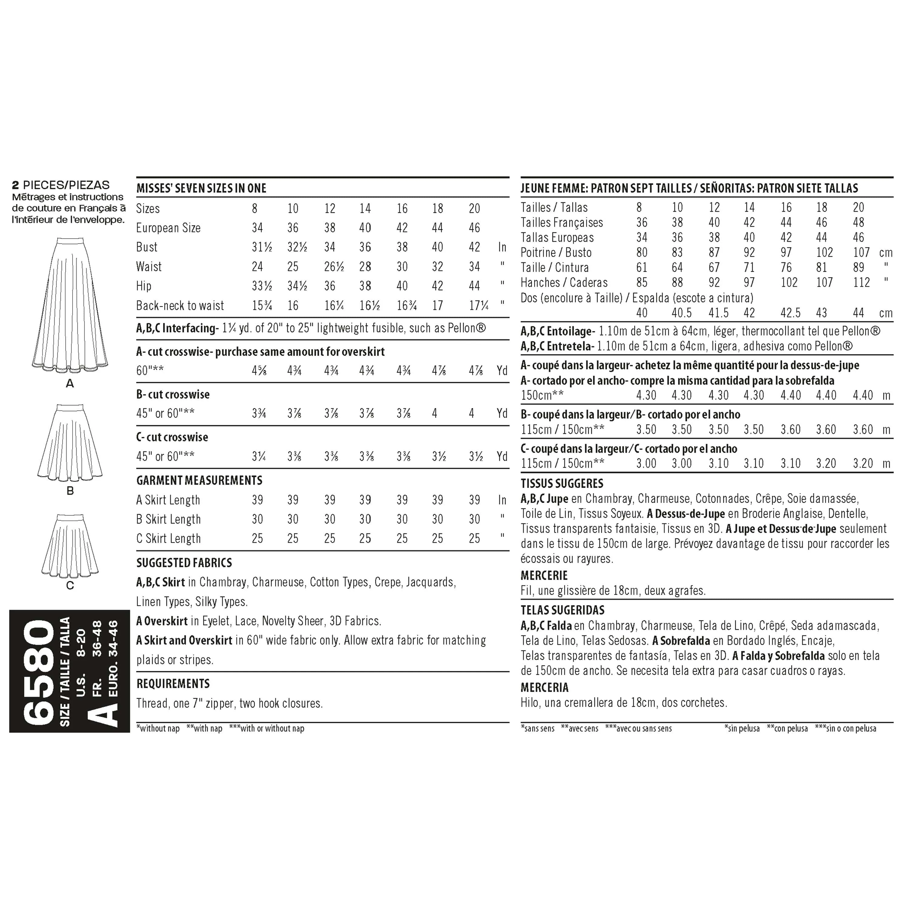 6580 New Look Pattern 6580 Misses' Circle Skirt