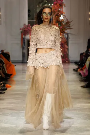 Almond Nomad Dropped Waist Lehenga Pleated Skirt