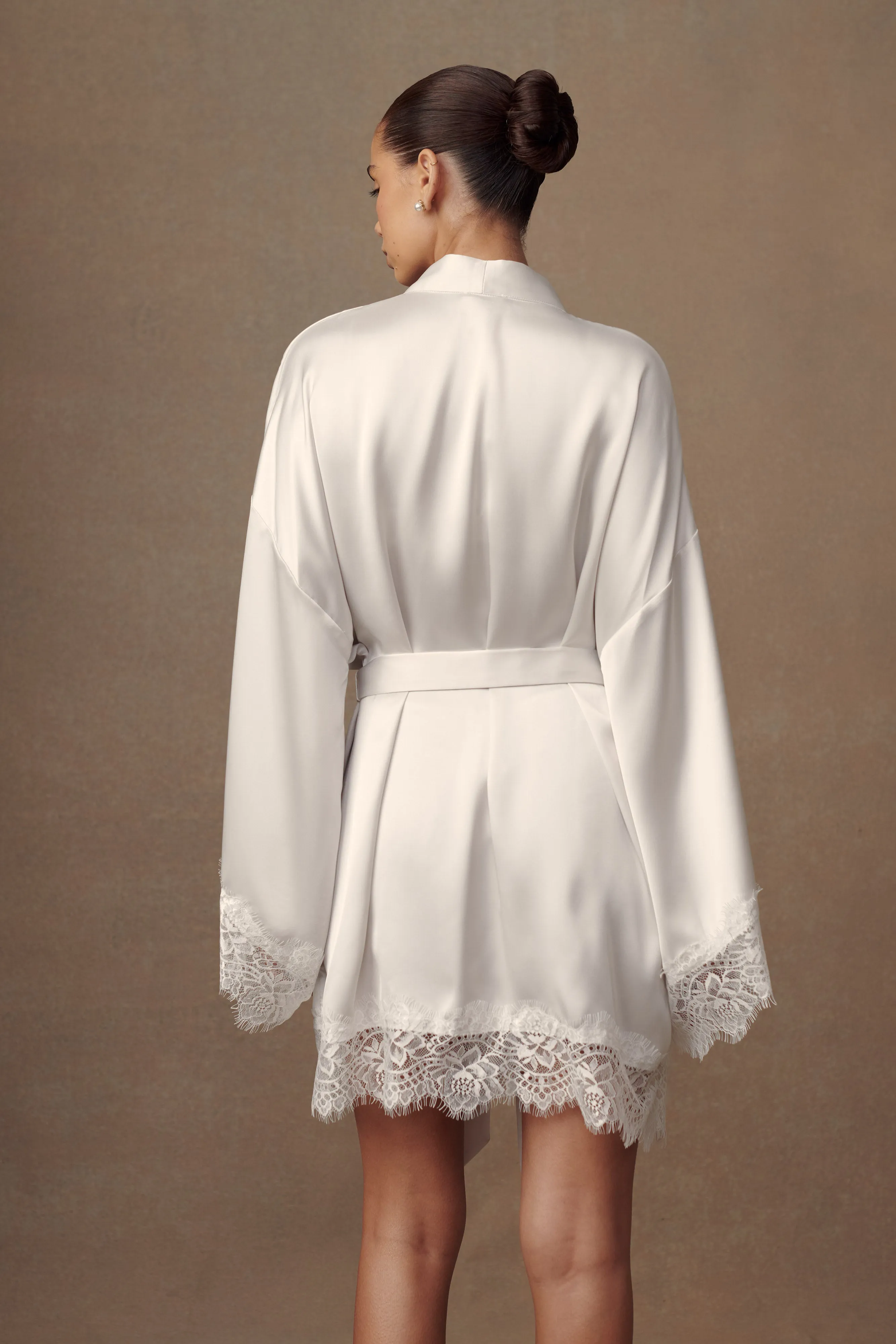 Annabeth Lace Trim Bridal Robe - White