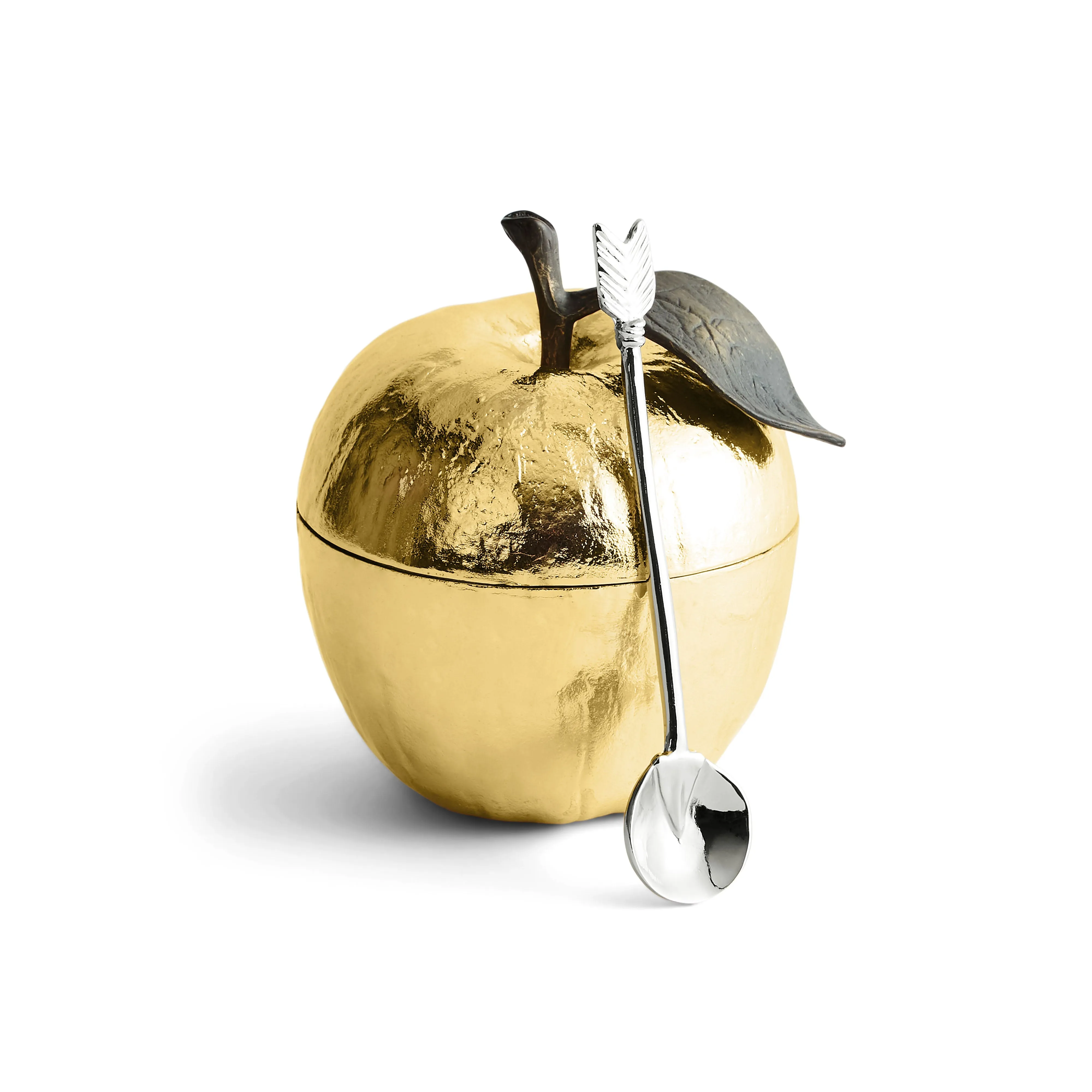 Apple Honey Pot with Spoon Nickelplate