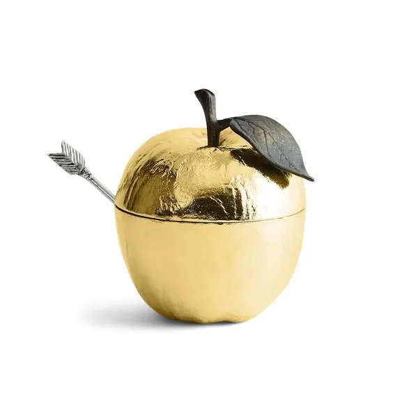 Apple Pot W/Spoon Goldtone