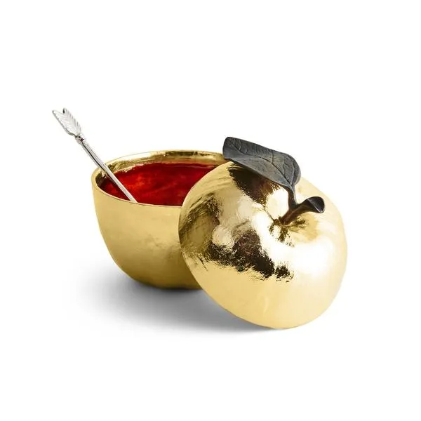 Apple Pot W/Spoon Goldtone