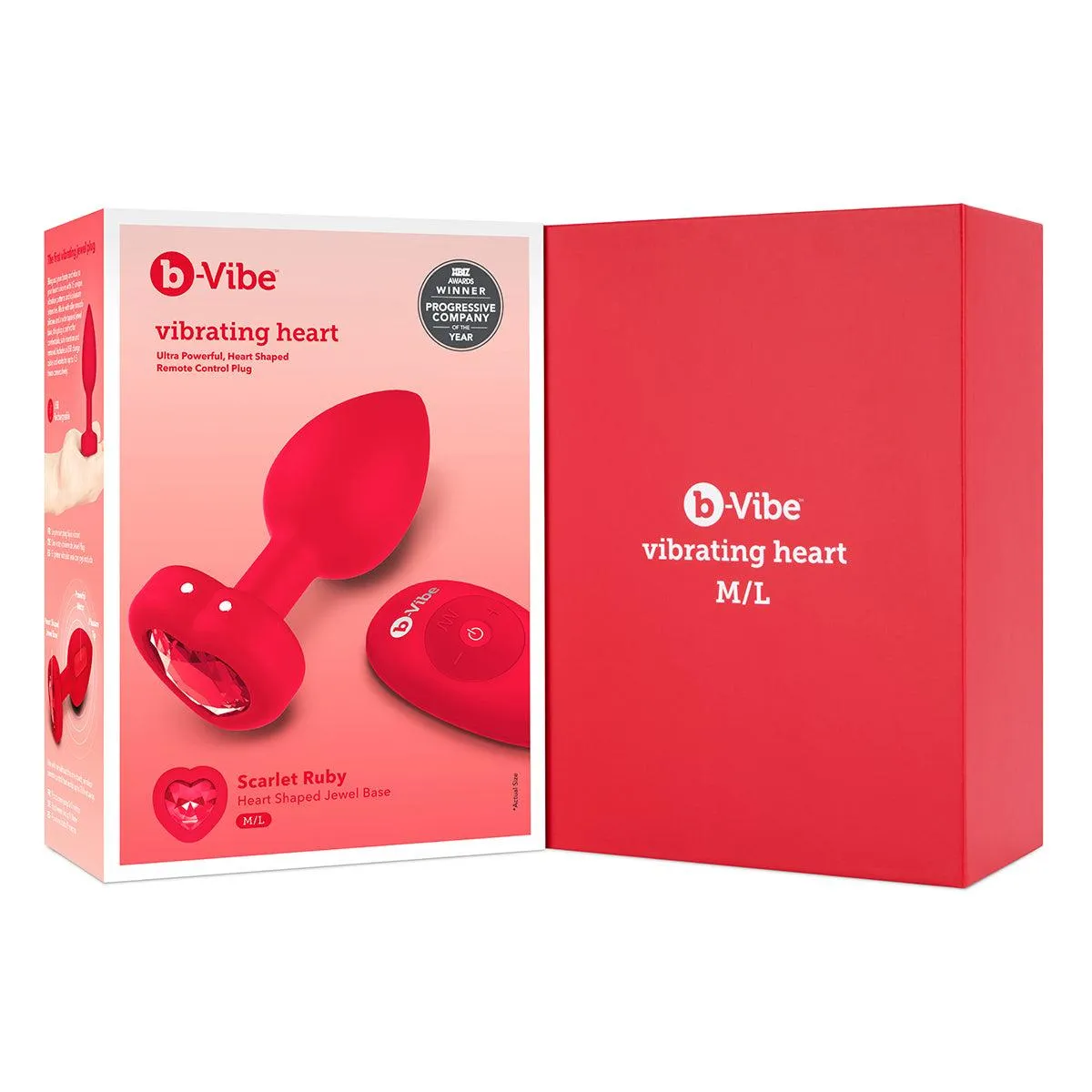 B-Vibe Vibrating Heart Plug Medium/Large - Scarlet Ruby