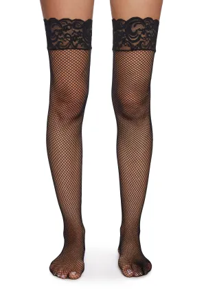 Charming Temptation Fishnet Thigh Highs - Black