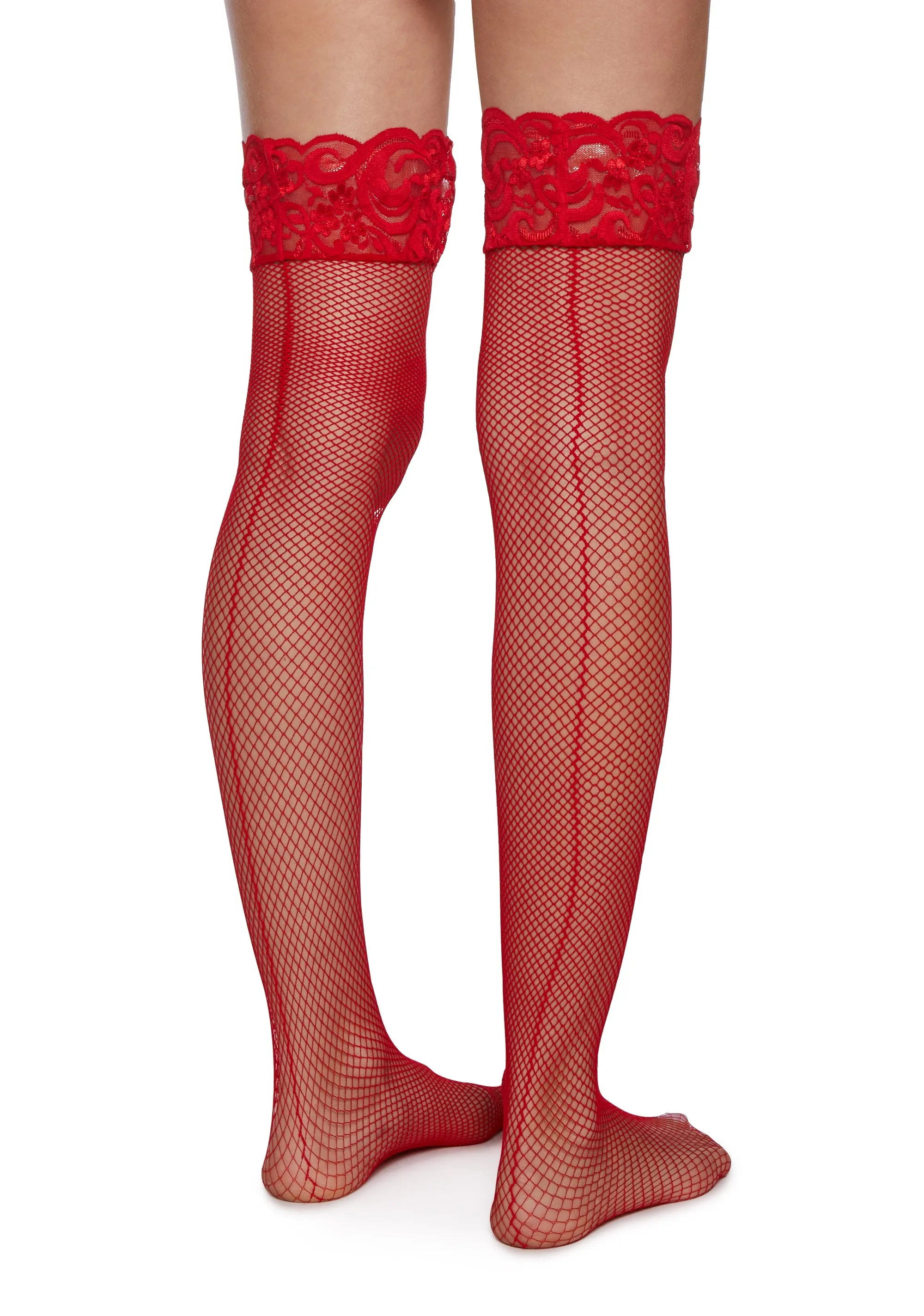 Charming Temptation Fishnet Thigh Highs - Red