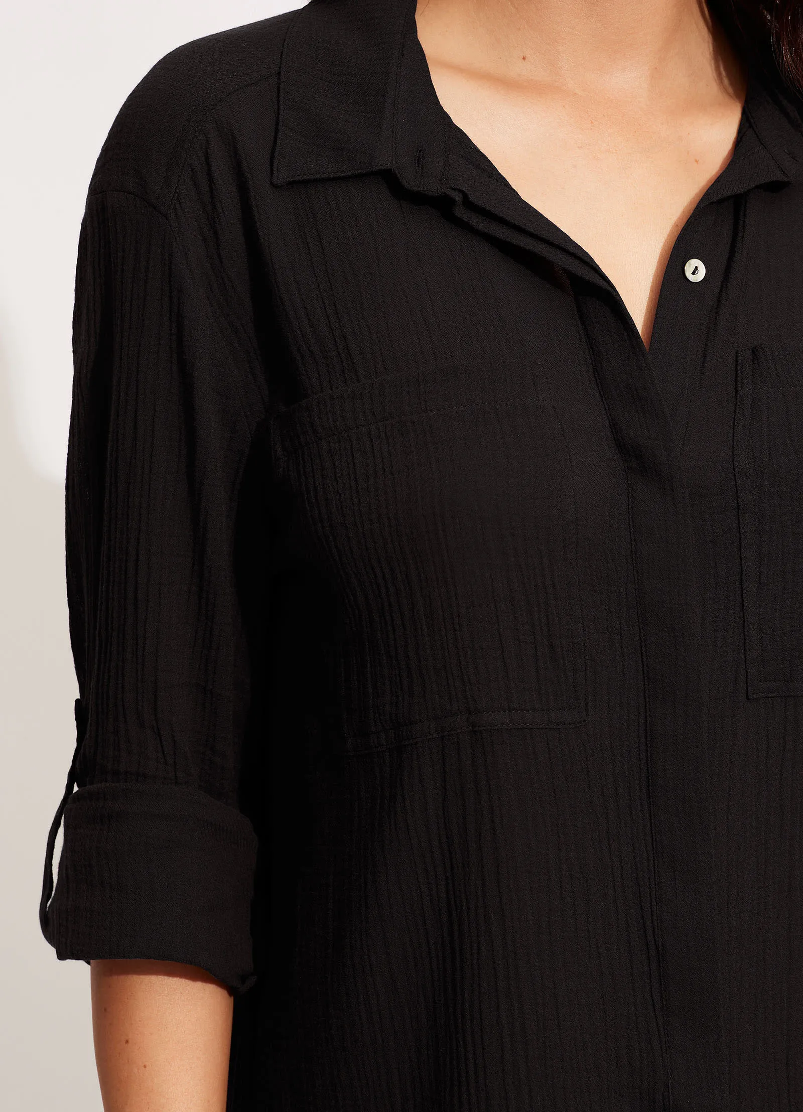 Crinkle Twill Beach Shirt - Black