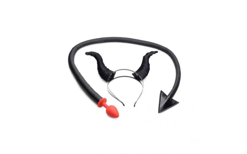 Devil Tail Anal Plug and Horn Set Black