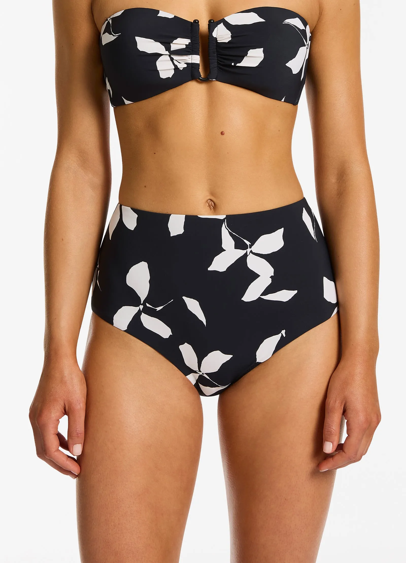 Elora Bloom High Waist Bikini Bottom - Black