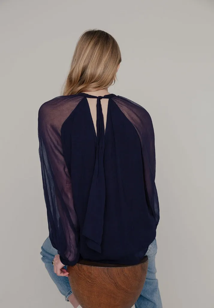 Helena Bow Detail Blouse In Navy