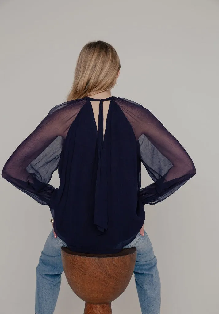 Helena Bow Detail Blouse In Navy