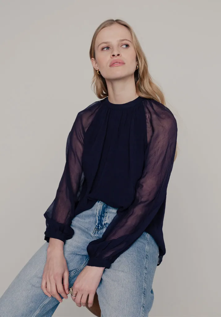 Helena Bow Detail Blouse In Navy