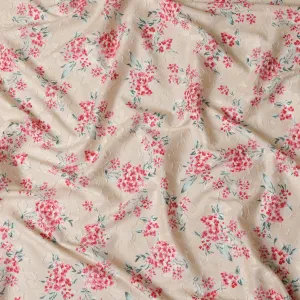 Japanese Floral Cotton Voile Fabric in Cream, Delicate Pink & Green Flower Print, 110 cm Width-D20906