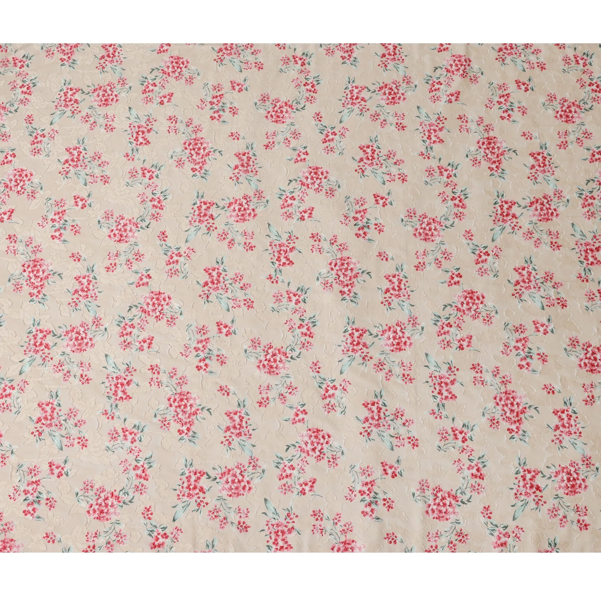 Japanese Floral Cotton Voile Fabric in Cream, Delicate Pink & Green Flower Print, 110 cm Width-D20906