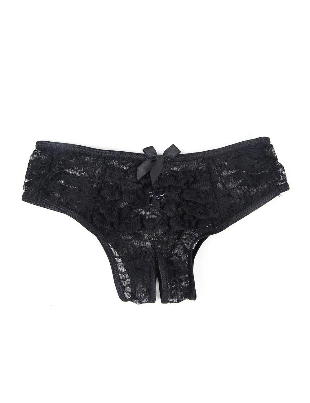 Joan Sloane Ruffled | Floral Lace | Open Crotch Panty | Plus Sizes