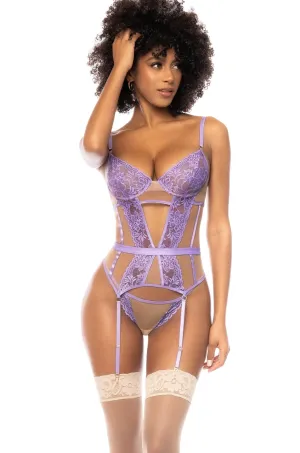 Lace Bustier Set with Underwire and Mesh Contrast