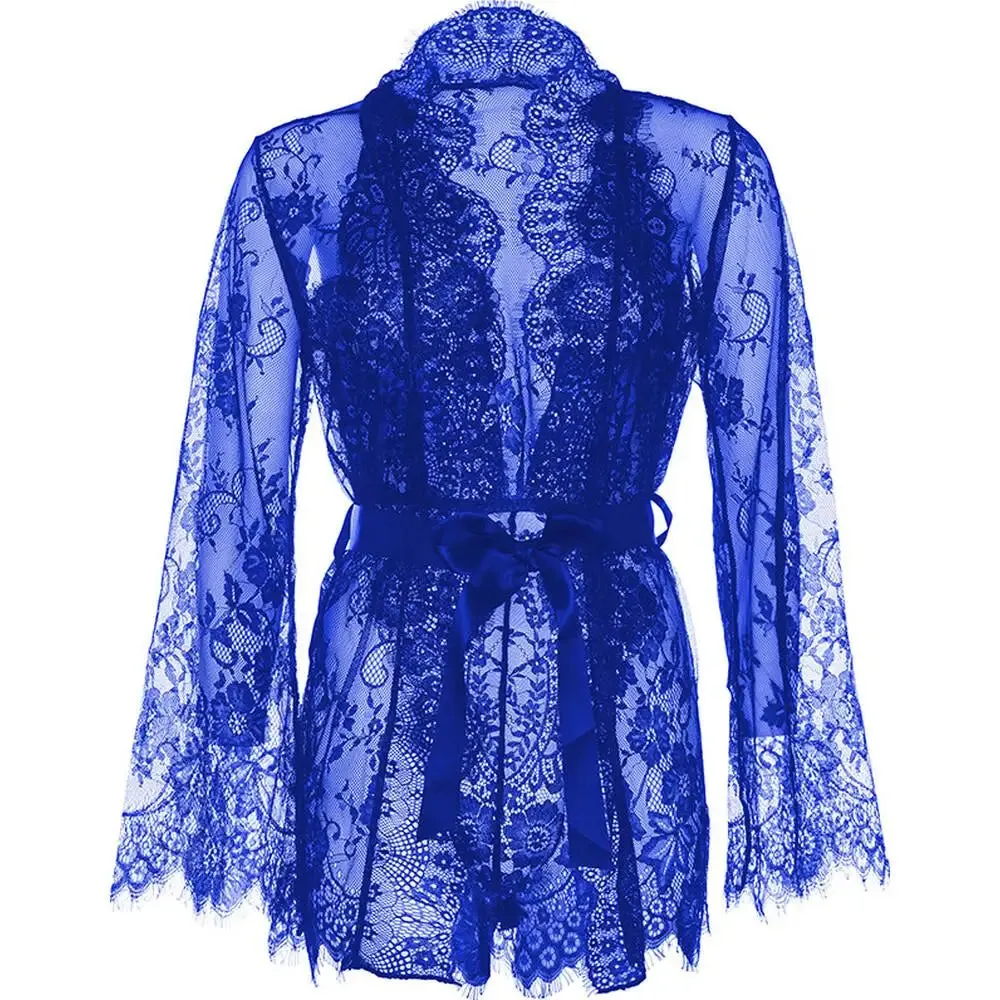 Leg Avenue Sexy Blue Floral Lace Teddy and Robe