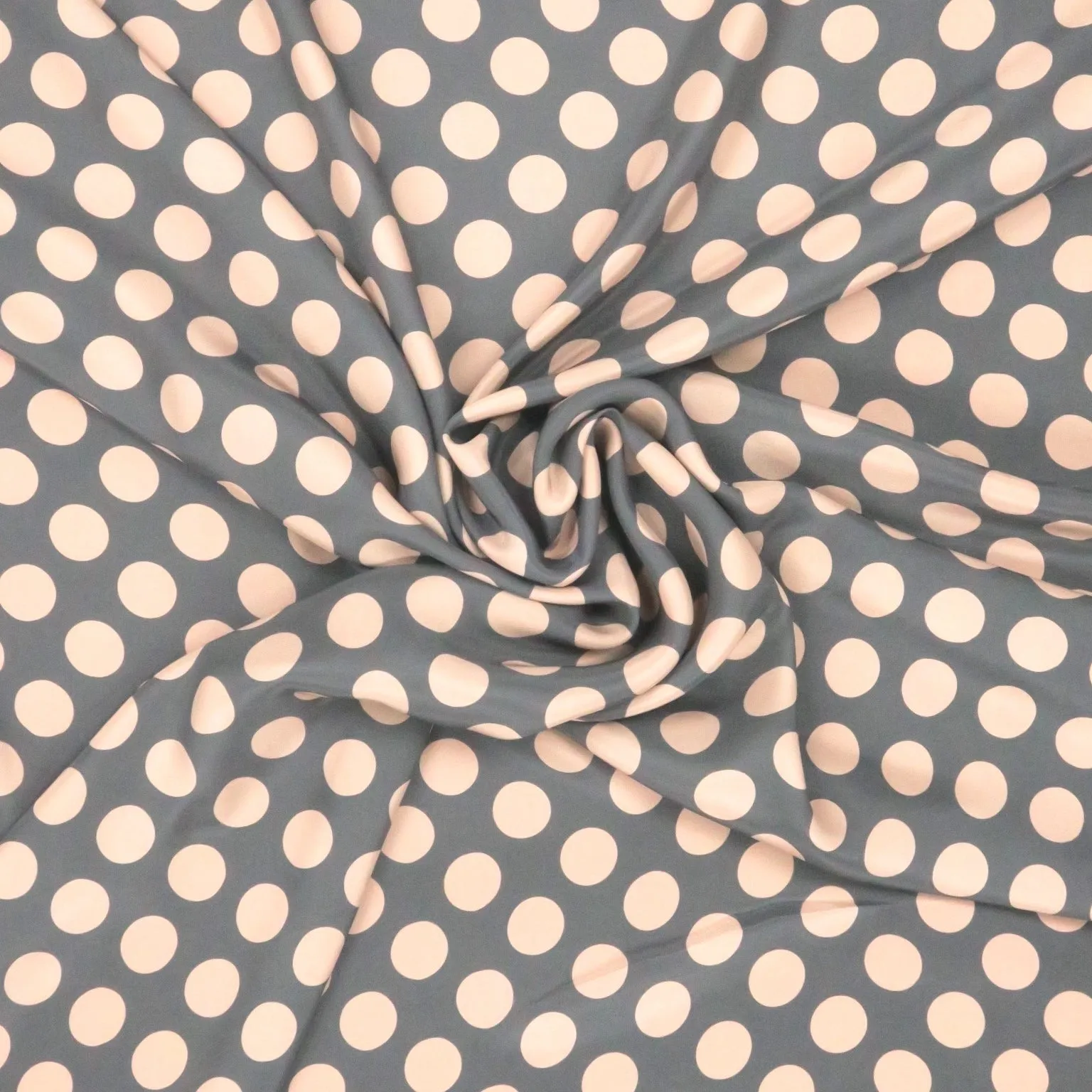 Light Gray Polka Dots on Semi Black Background Printed Silk Charmeuse Fabric