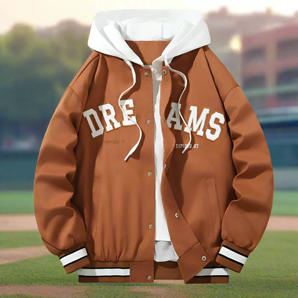 Mens Layered Look Baseball Jacket With Hood