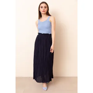 Navy Lined Chiffon Pleated Skirt