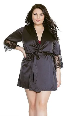 Sensuous Satin Black Robe- One Size Fits Most & Plus