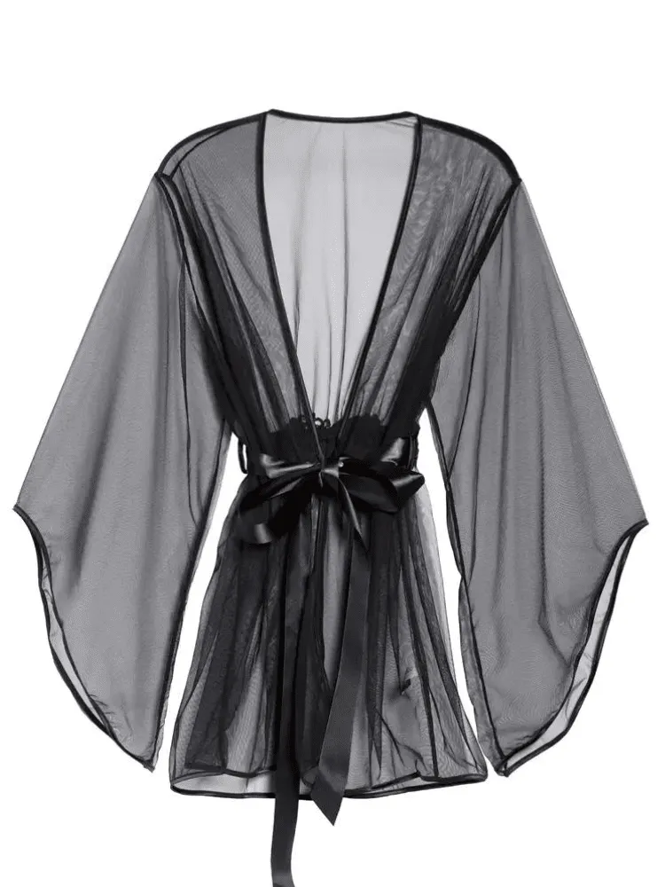 Sheer Black Bell Sleeve Robe