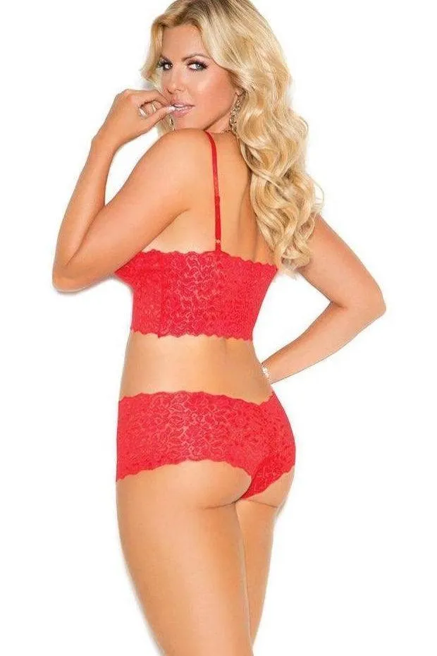 SS-Plus Size Stretch Lace Camisole With Satin Bows And Booty Shorts