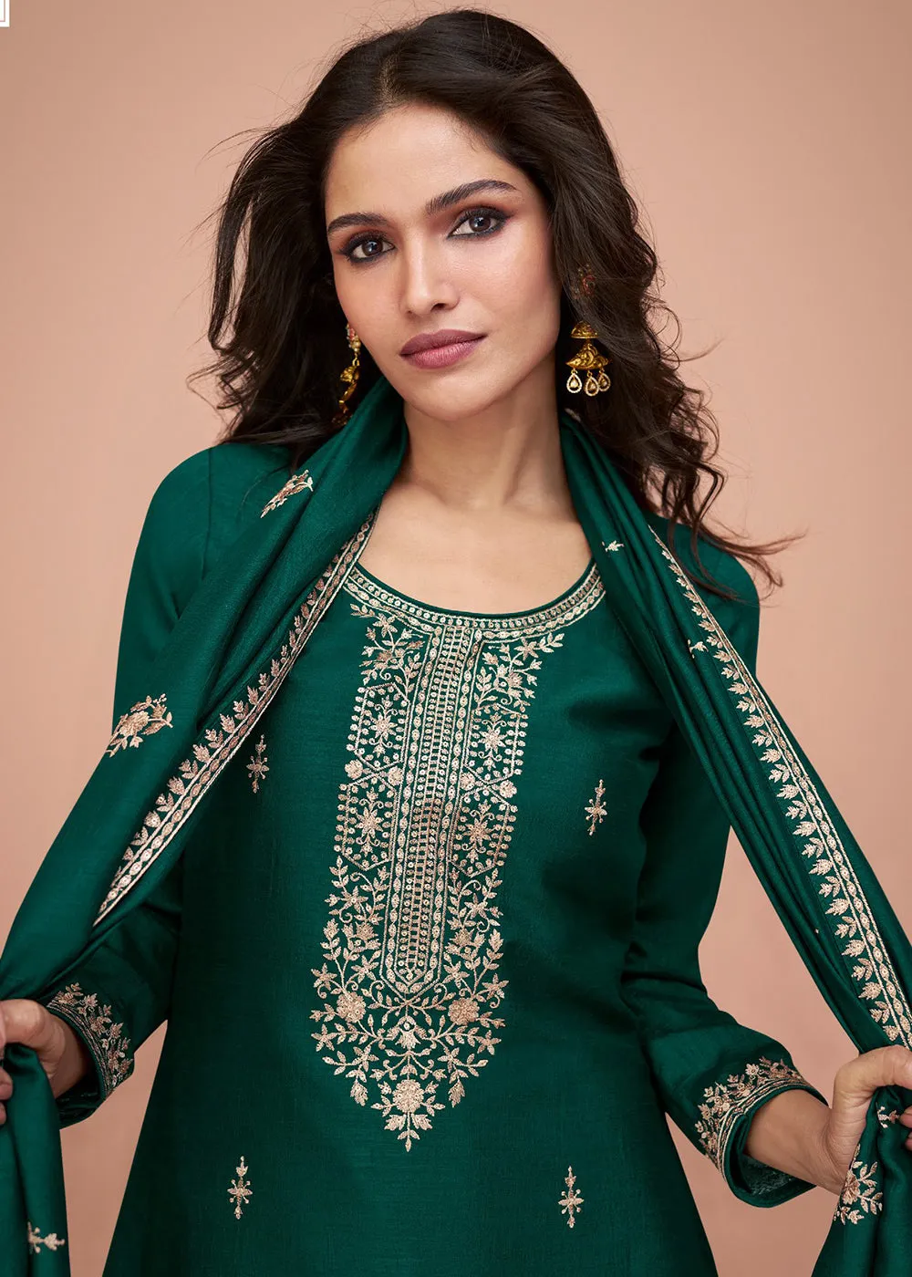 Tempting Green Silk Embroidered Palazzo Salwar Suit