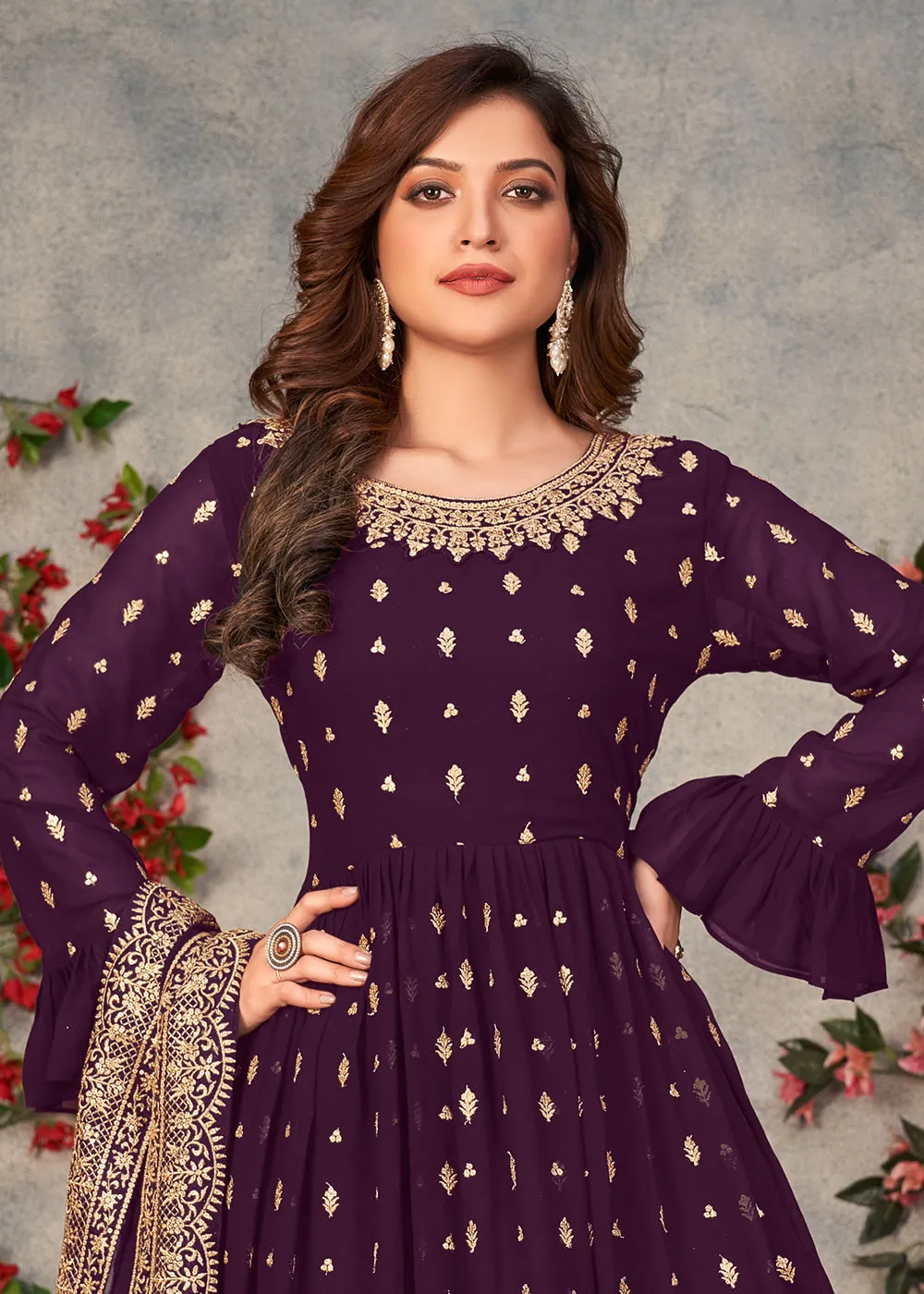 Tempting Purple Georgette Sangeet Wear Sharara Suit