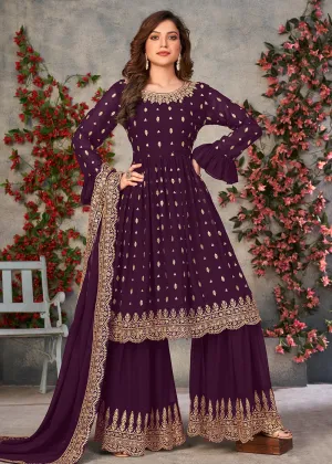 Tempting Purple Georgette Sangeet Wear Sharara Suit