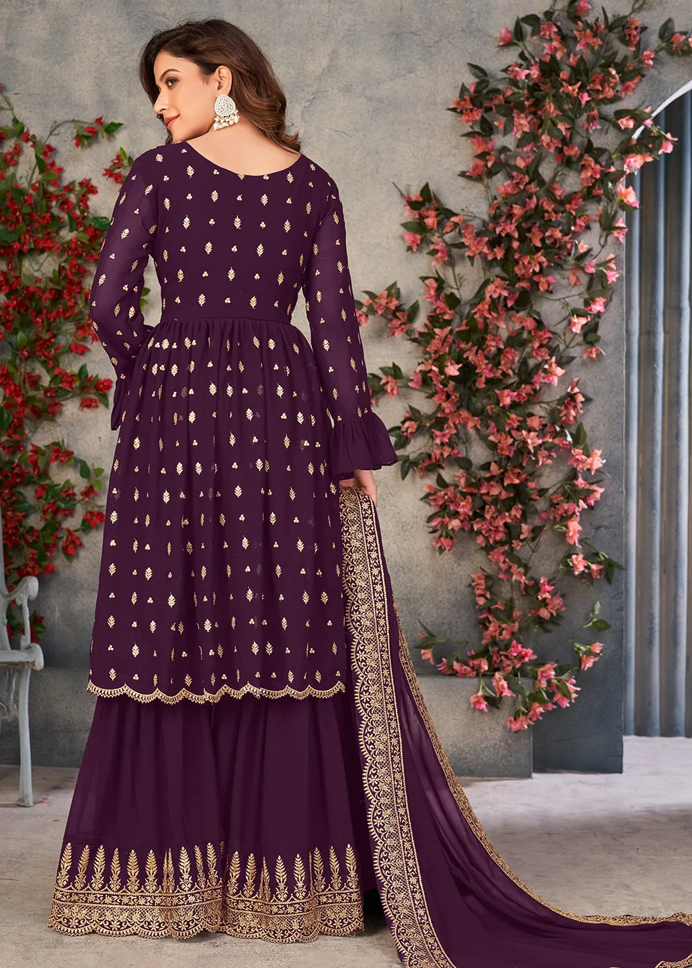 Tempting Purple Georgette Sangeet Wear Sharara Suit