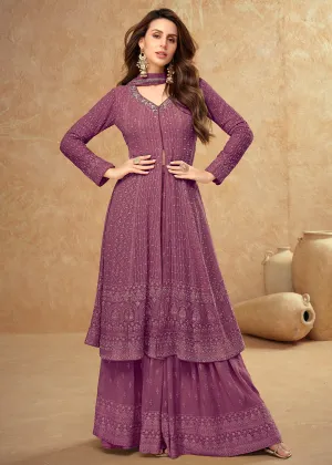 Tempting Purple Georgette Wedding Sharara Suit